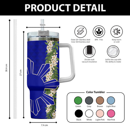 Philippines Filipinos 40oz Tumbler Sampaguita Flower Sun Pattern Island Style