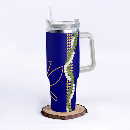 Hawaii 40oz Tumbler Kanaka Maoli Puakenikeni Maile Flower Lei