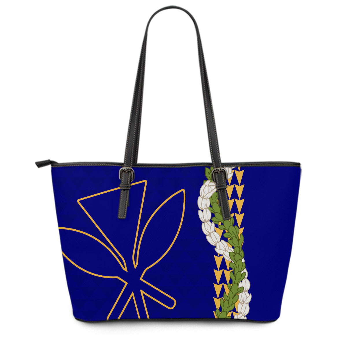 Hawaii Leather Tote Bag Kanaka Maoli Puakenikeni Maile Flower Lei