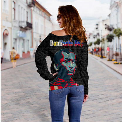 Philippines Filipinos Off Shoulder Sweatshirt Bonifacio Day Tribal Crack Style