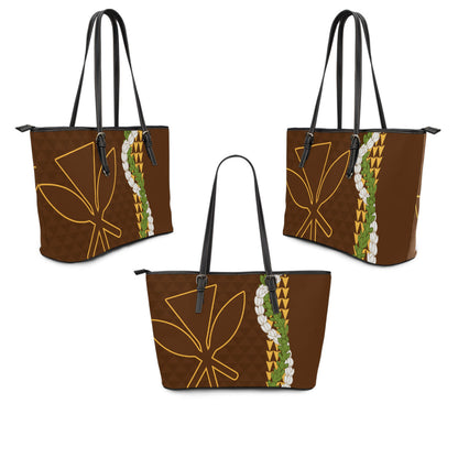 Hawaii Leather Tote Bag Kanaka Maoli Puakenikeni Maile Flower Lei