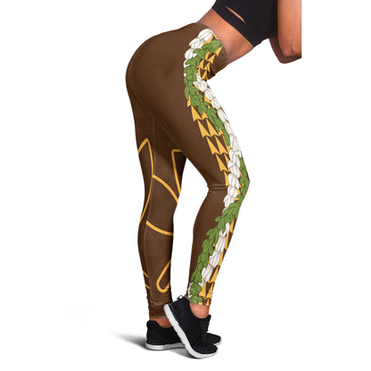 Hawaii Legging Kanaka Maoli Puakenikeni Maile Flower Lei