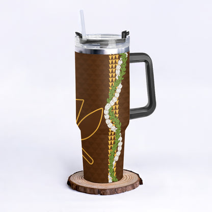 Hawaii 40oz Tumbler Kanaka Maoli Puakenikeni Maile Flower Lei