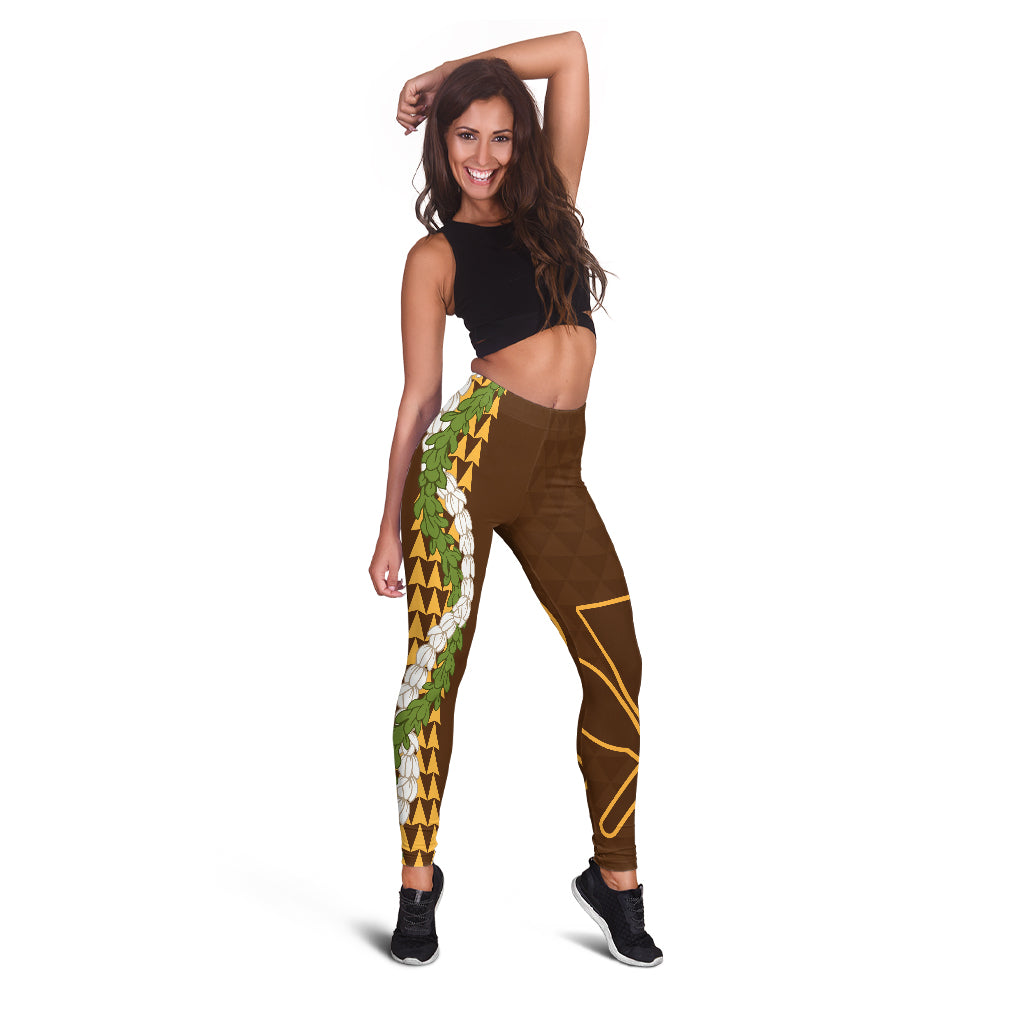 Hawaii Legging Kanaka Maoli Puakenikeni Maile Flower Lei