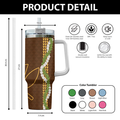 Hawaii 40oz Tumbler Kanaka Maoli Puakenikeni Maile Flower Lei