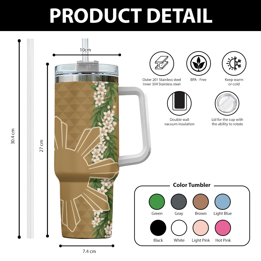 Philippines Filipinos 40oz Tumbler Sampaguita Flower Sun Pattern Island Style