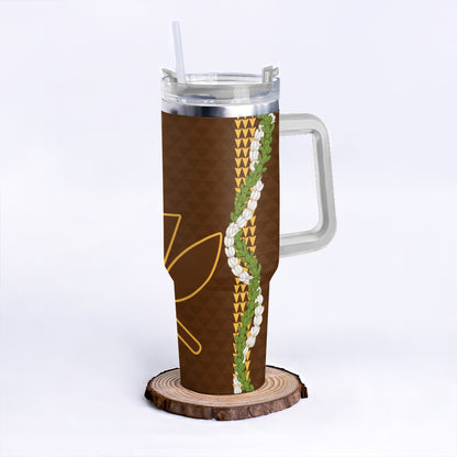 Hawaii 40oz Tumbler Kanaka Maoli Puakenikeni Maile Flower Lei