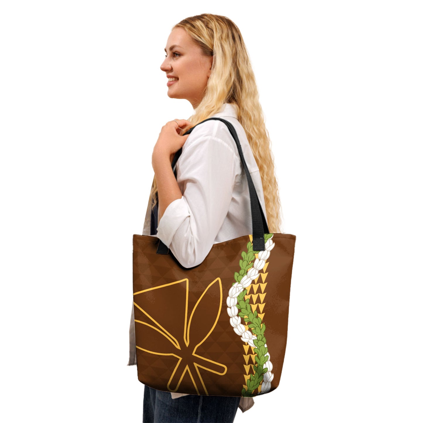 Hawaii Tote Bag Kanaka Maoli Puakenikeni Maile Flower Lei