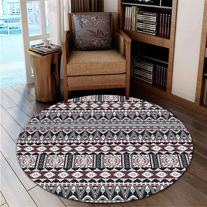 Fiji Round Rug Bula Fiji Masi Motif Brown Color Design