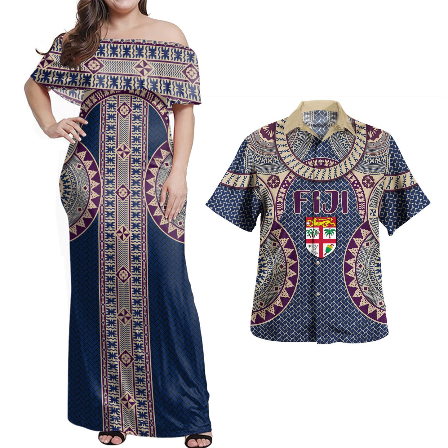 Fiji Combo Dress And Shirt Bula Pattern Circle