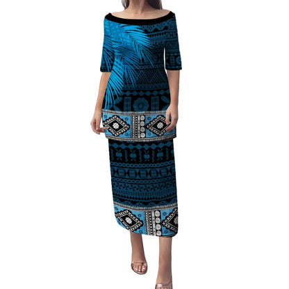 Fiji Combo Puletasi And Shirt Bula Special Fabric Leaves