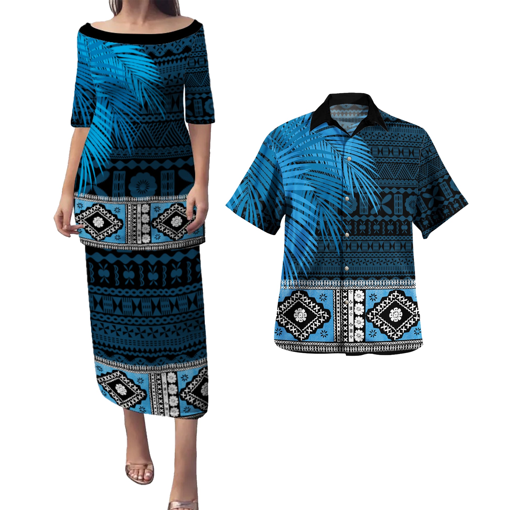 Fiji Combo Puletasi And Shirt Bula Special Fabric Leaves