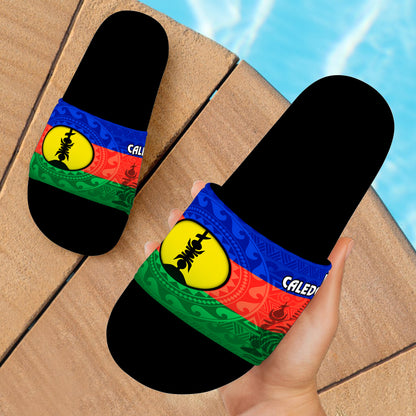 New Caledonia Flag Color With Traditional Patterns Slide Sandals