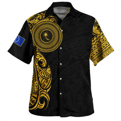 Kosrae Hawaiian Shirt Custom Polynesian Half Sleeve Gold Tattoo With Seal Black