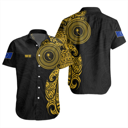 Chuuk State Short Sleeve Shirt Custom Polynesian Half Sleeve Gold Tattoo With Seal Black