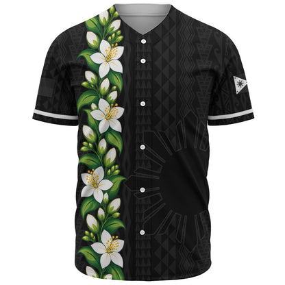 Philippines Filipinos Baseball Shirt Sampaguita Flower Tribal Polynesian Sun Island Style