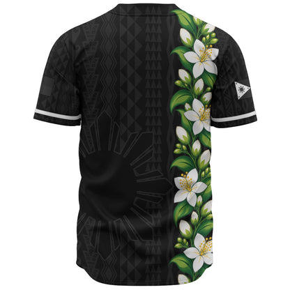 Philippines Filipinos Baseball Shirt Sampaguita Flower Tribal Polynesian Sun Island Style