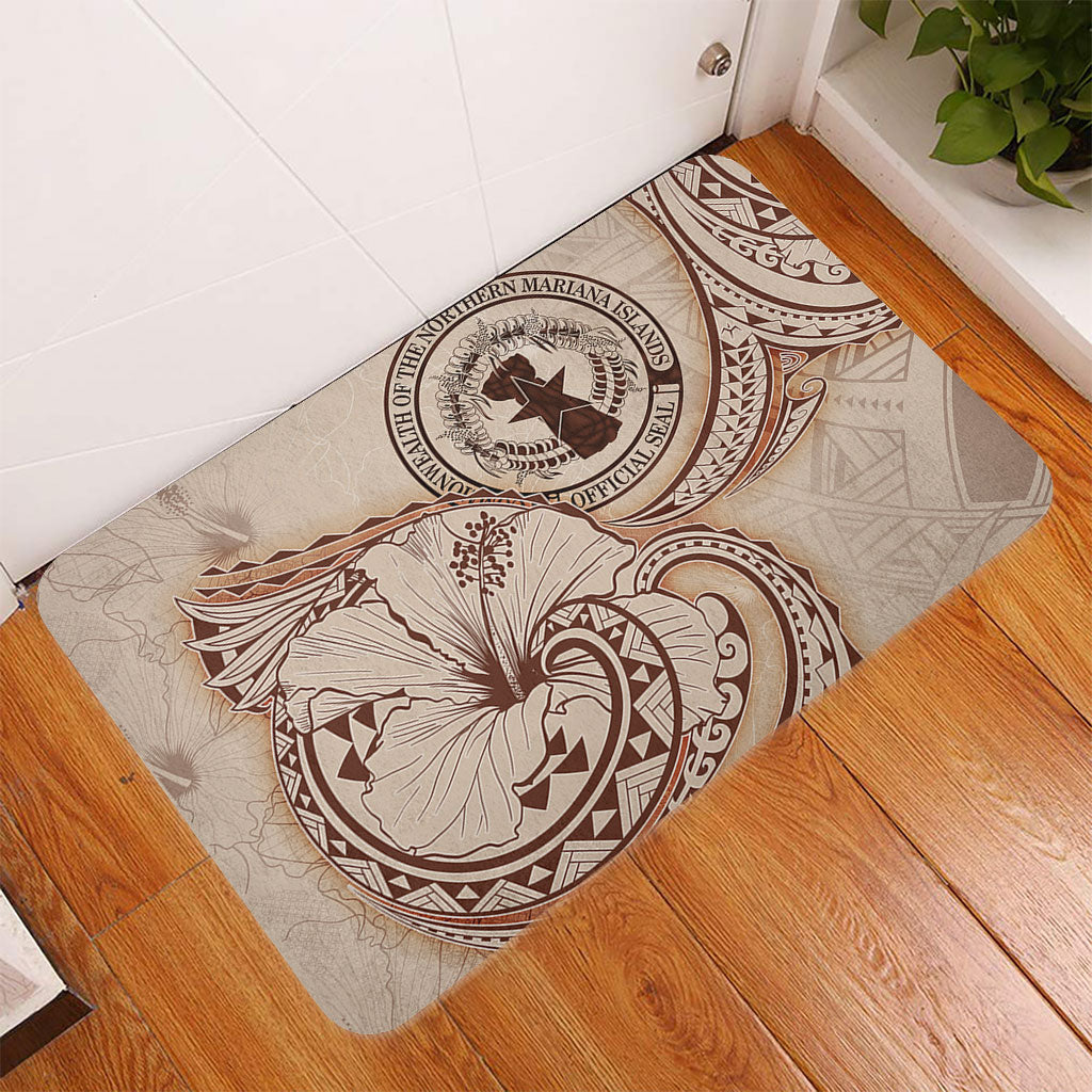 Northern Mariana Islands Door Mat Hibiscus Flower Vintage Style