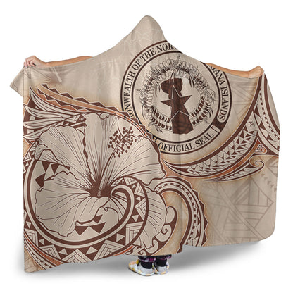Northern Mariana Islands Hooded Blanket Hibiscus Flower Vintage Style