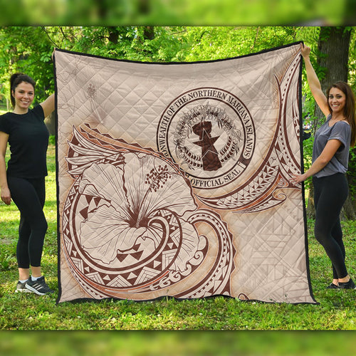 Northern Mariana Islands Premium Quilt Hibiscus Flower Vintage Style