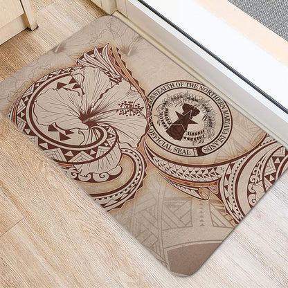Northern Mariana Islands Door Mat Hibiscus Flower Vintage Style
