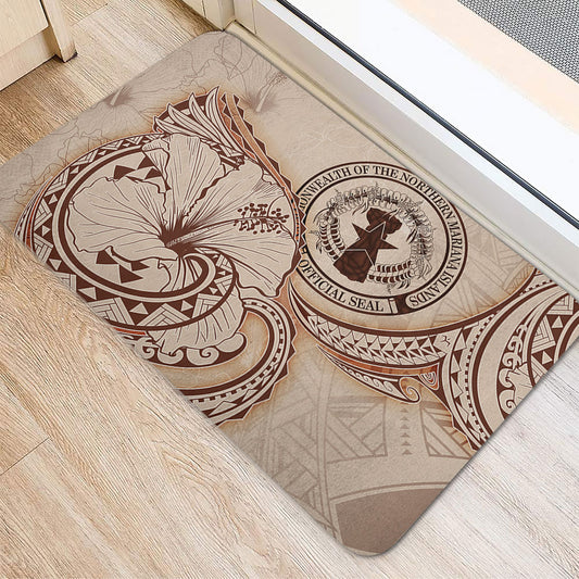 Northern Mariana Islands Door Mat Hibiscus Flower Vintage Style