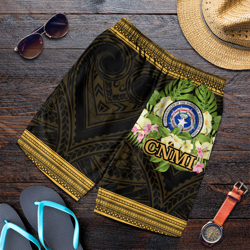 Northern Mariana Islands Men Shorts - Polynesian Gold Patterns Collection