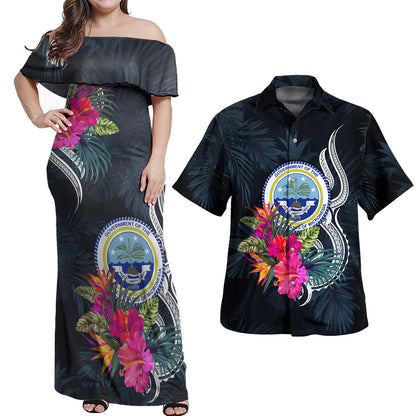 Federated States Of Micronesia Combo Off Shoulder Long Dress And Shirt Tropical Flower