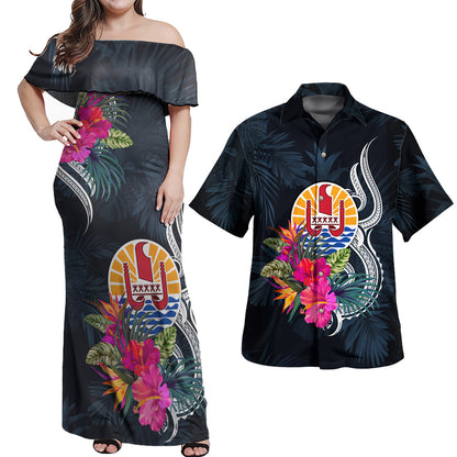 Tahiti Combo Off Shoulder Long Dress And Shirt Tropical Flower