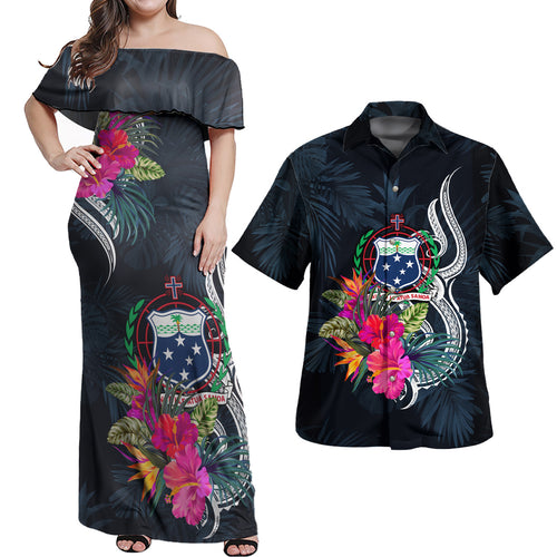 Samoa Combo Off Shoulder Long Dress And Shirt Tropical Flower