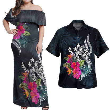 Kosrae Combo Off Shoulder Long Dress And Shirt Tropical Flower