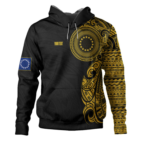 Cook Islands Hoodie Custom Polynesian Half Sleeve Gold Tattoo With Seal Black