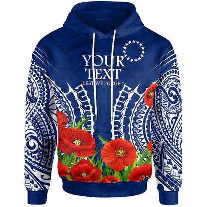 Cook Islands Anzac Hoodie - Lest We Forget Polyneisnan Tribal Pattern Poppy Flower