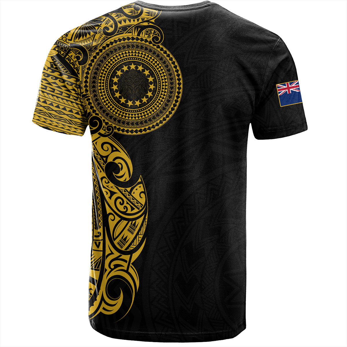 Cook Islands T-Shirt Custom Polynesian Half Sleeve Gold Tattoo With Seal Black