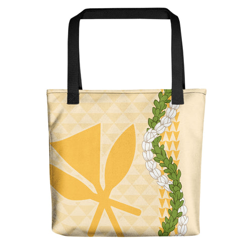 Hawaii Tote Bag Kanaka Maoli Puakenikeni Maile Flower Lei