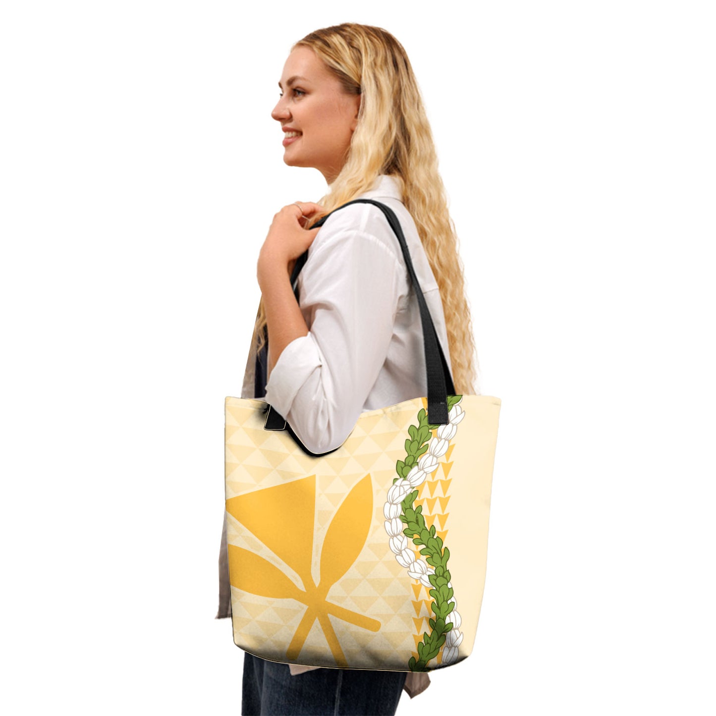 Hawaii Tote Bag Kanaka Maoli Puakenikeni Maile Flower Lei