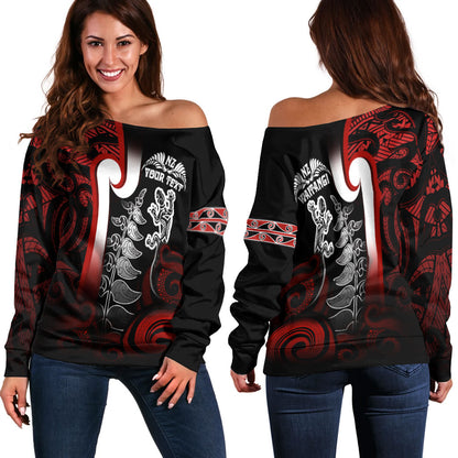 New Zealand Gradient Off Shoulder Sweatshirt - Maori Tino Rangatiratanga With Lizard And Silver Fern