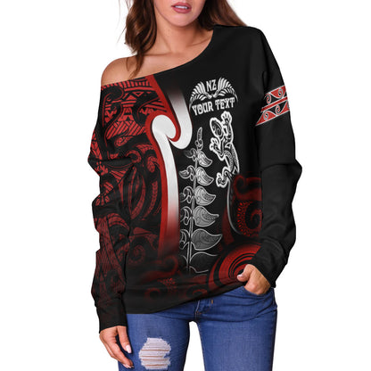 New Zealand Gradient Off Shoulder Sweatshirt - Maori Tino Rangatiratanga With Lizard And Silver Fern