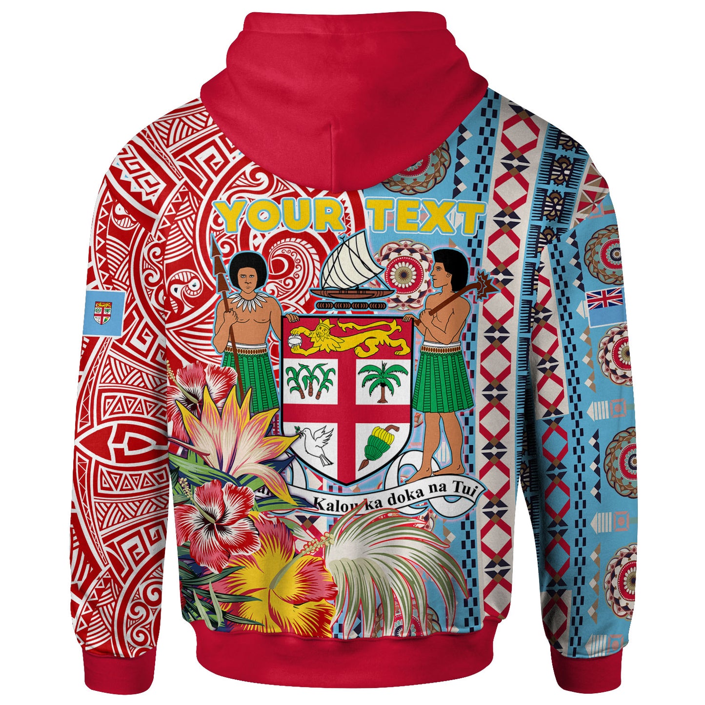 Fiji Polynesian Hoodie - Custom Fiji Coat of Arms With Tapa Patterns And Tribal Hibiscus Hoodie