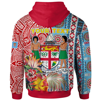 Fiji Polynesian Hoodie - Custom Fiji Coat of Arms With Tapa Patterns And Tribal Hibiscus Hoodie