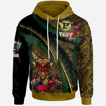 Hawaii Hana High School Custom Hoodie - Hana Super Dragons With Tropical Tribal Pattern Scratch Style