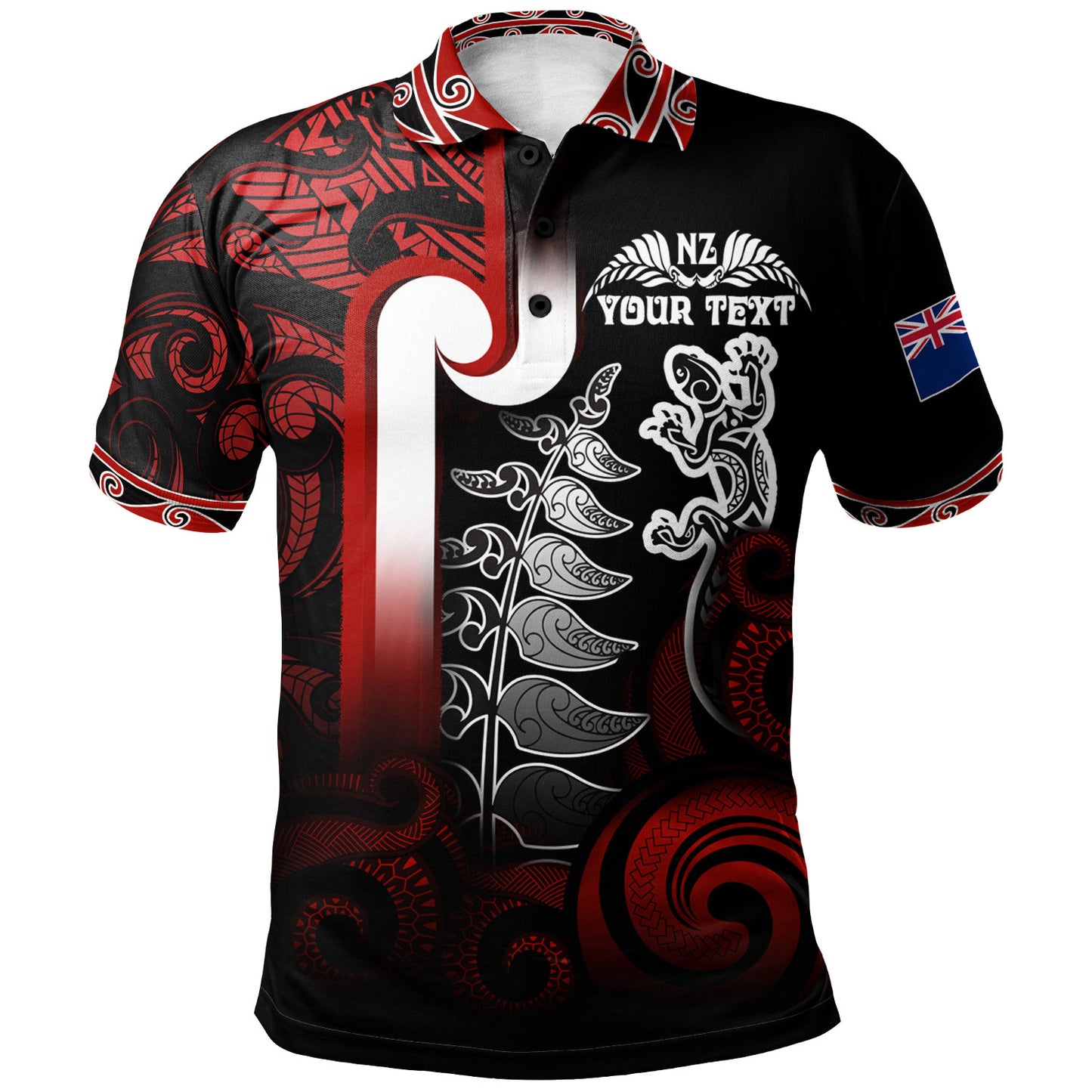 New Zealand Gradient Polo Shirt - Maori Tino Rangatiratanga With Lizard And Silver Fern