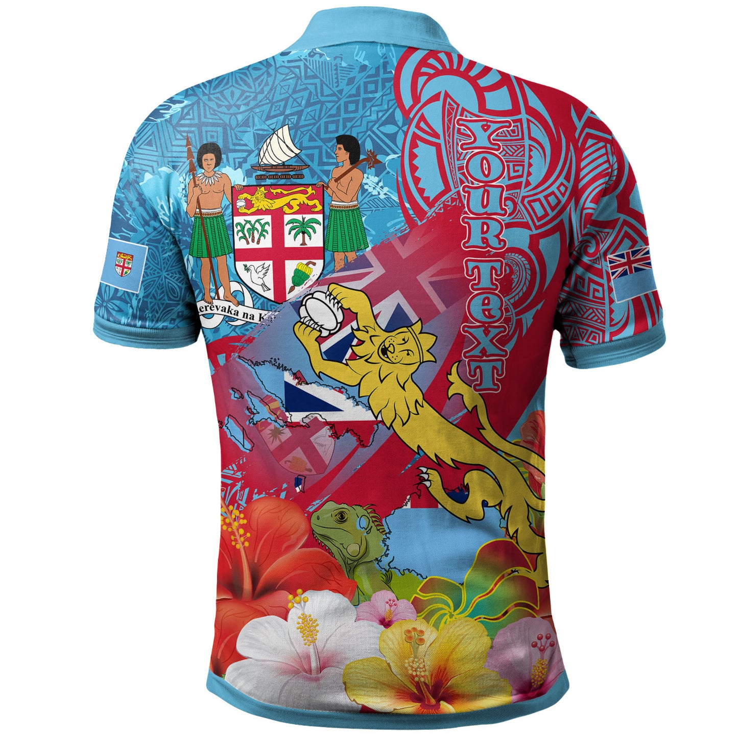 Fiji Polynesian Polo Shirt - Custom Fiji Lion With Tapa Patterns And Polynesian Hibiscus Polo Shirt