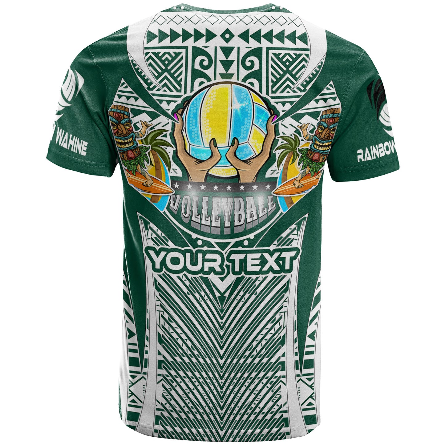 Hawaii Custom T-Shirt- Hawaii Rainbow Wahine Volleyball Pride With Polynesian Culture T-Shirt