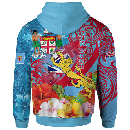 Fiji Polynesian Hoodie - Custom Fiji Lion With Tapa Patterns And Polynesian Hibiscus Hoodie
