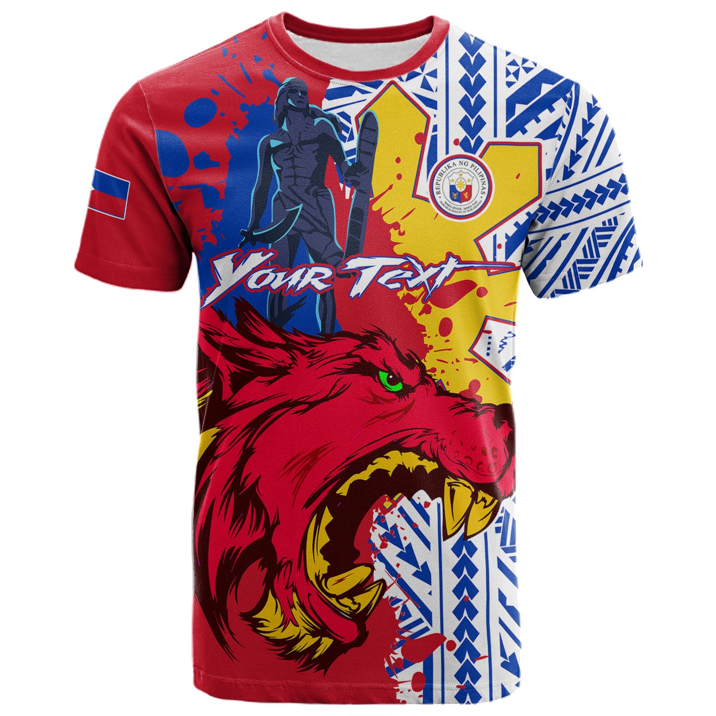 Philippines Filipinos Custom Splash T-Shirt - Lapu-Lapu And The Wolf Tribal Polynesian T-Shirt