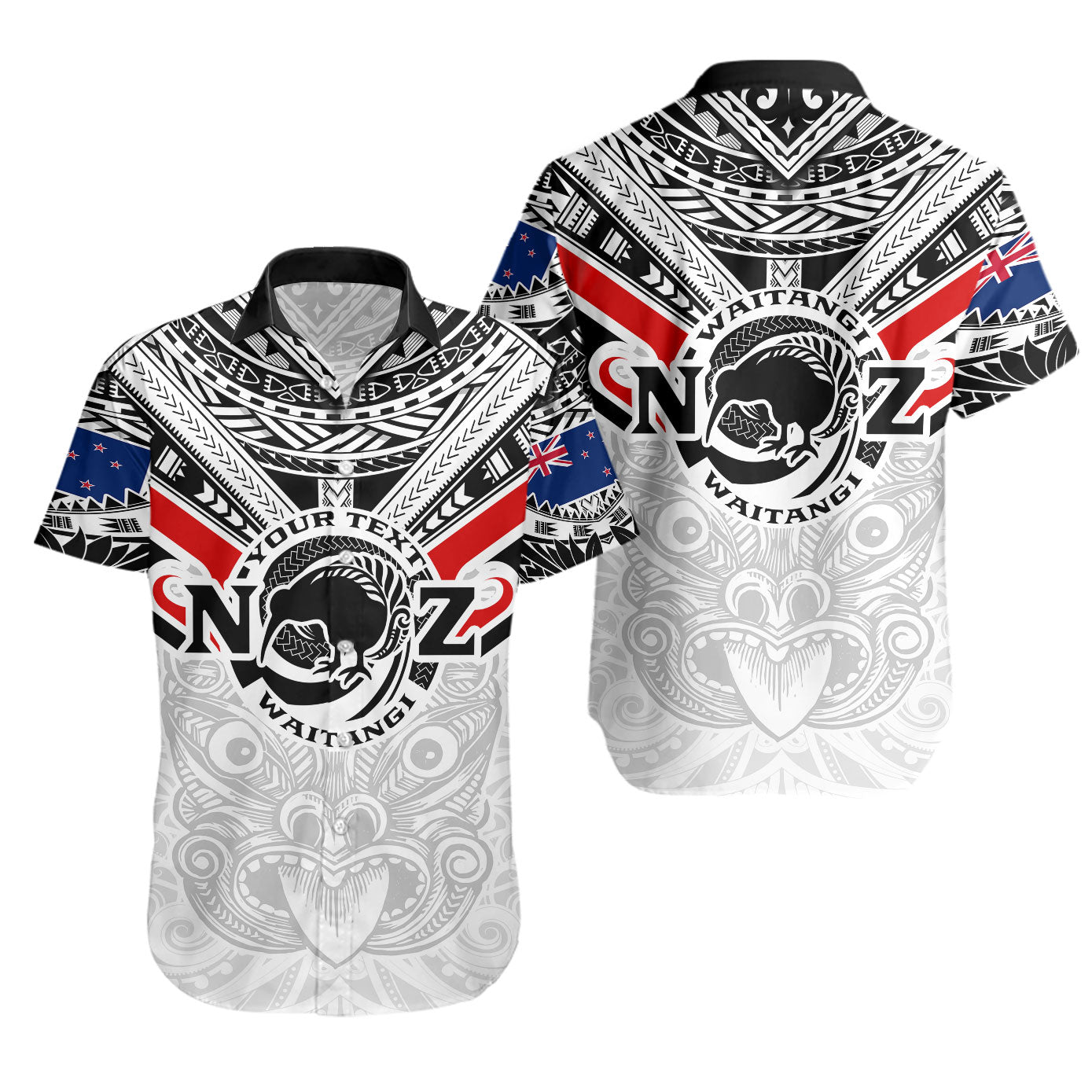 New Zealand Waitangi Day Short Sleeve Shirt - New Zealand Kiwi Fern With Maori Koru Spiral White