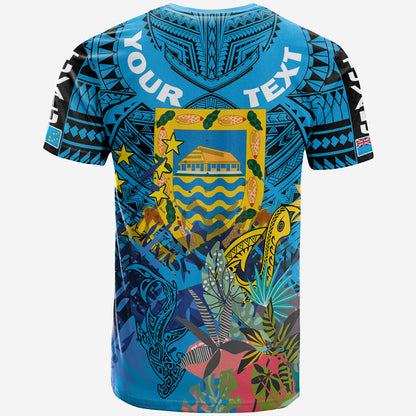Tuvalu Ellice Islands Polynesian T-shirt - Custom Tuvalu Coat Of Arms With Tropical Flowers And Hei Matau 1978 T-shirt