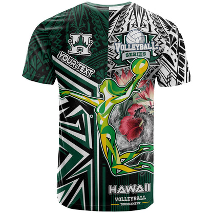 Hawaii Custom T-Shirt - Hawaii Rainbow Wahine Volleyball With Beautiful Hibiscus Polynesian Style T-shirt