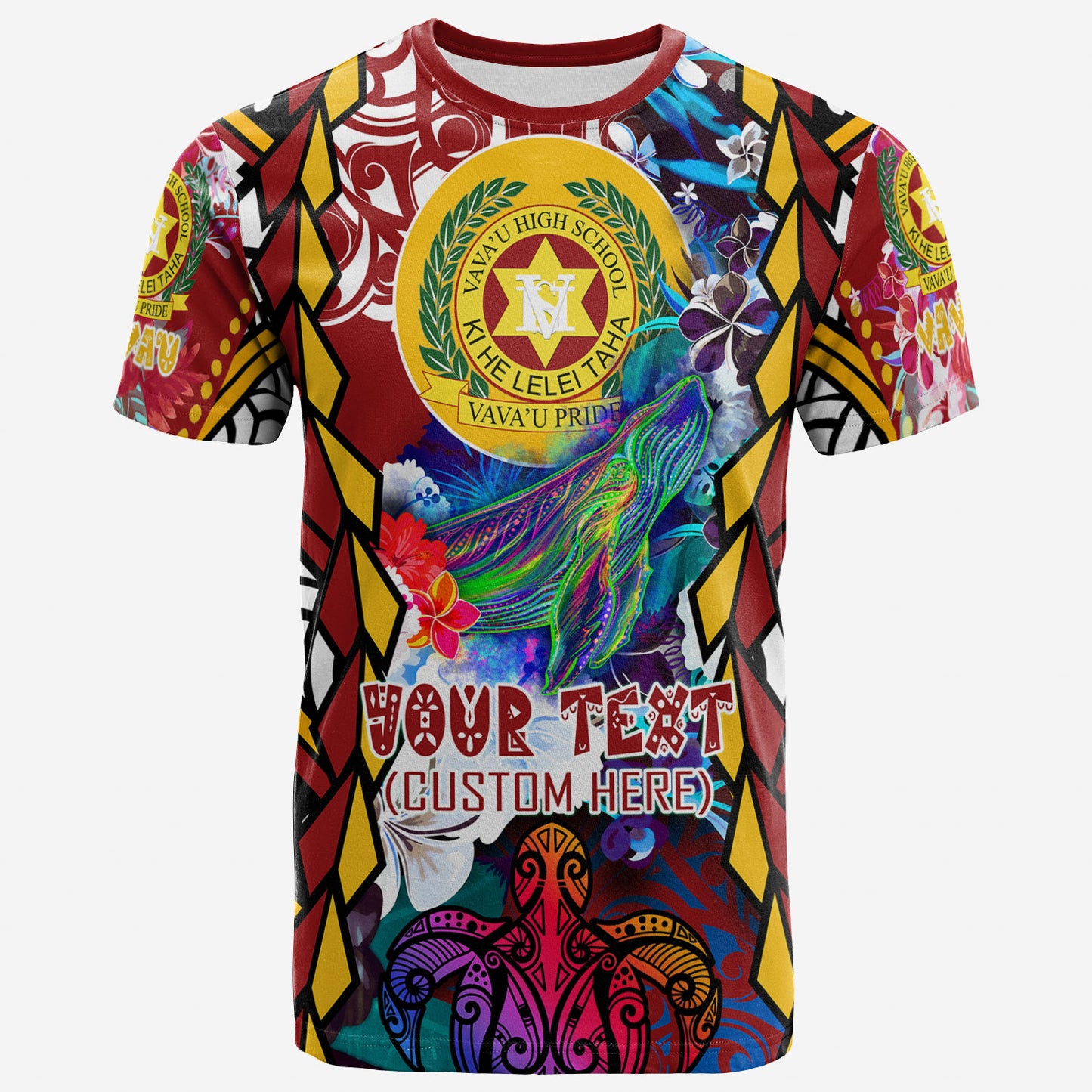 Tonga Custom Personalised T-shirt - Vava'u High School With Sea Turtle And Humpback Whale Polynesian Culture Pride